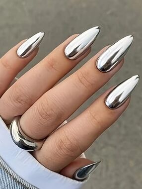Chrome Silver Stiletto Press-On Nails